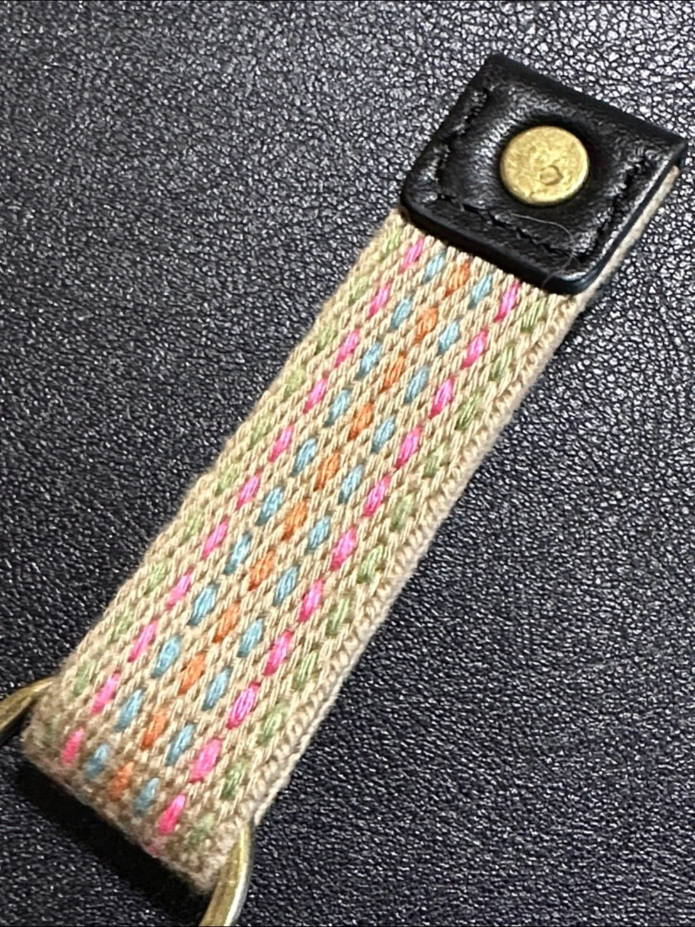 Fossil Vintage Multicolor Strap Brass Signed Key Chain